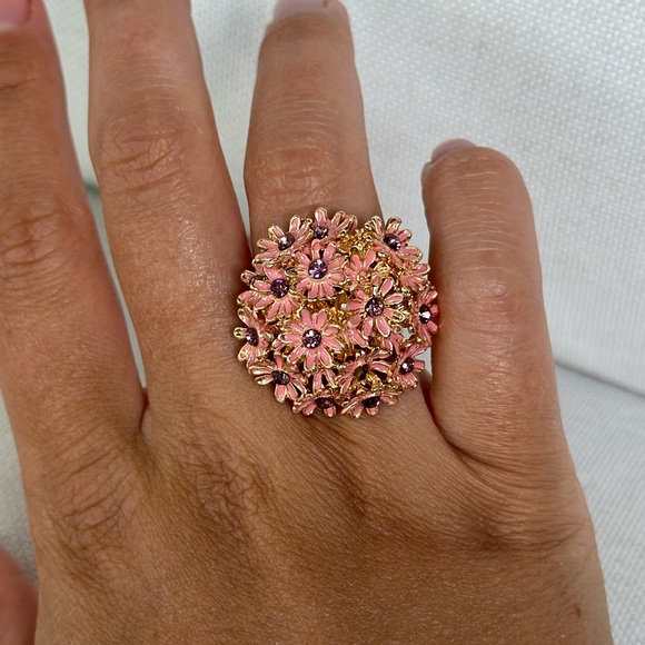 Vintage Pink Daisy Flower Gold plated Ring - Picture 6 of 9